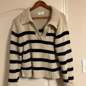 DISSH Women's V-Neck Sweater - Black and Cream Stripes